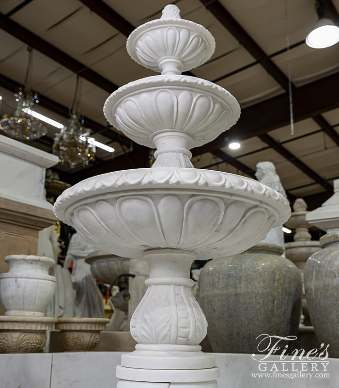 Marble Fountains  - Three Tiered White Marble Fountain With Egg And Dart Edge Details - MF-2104